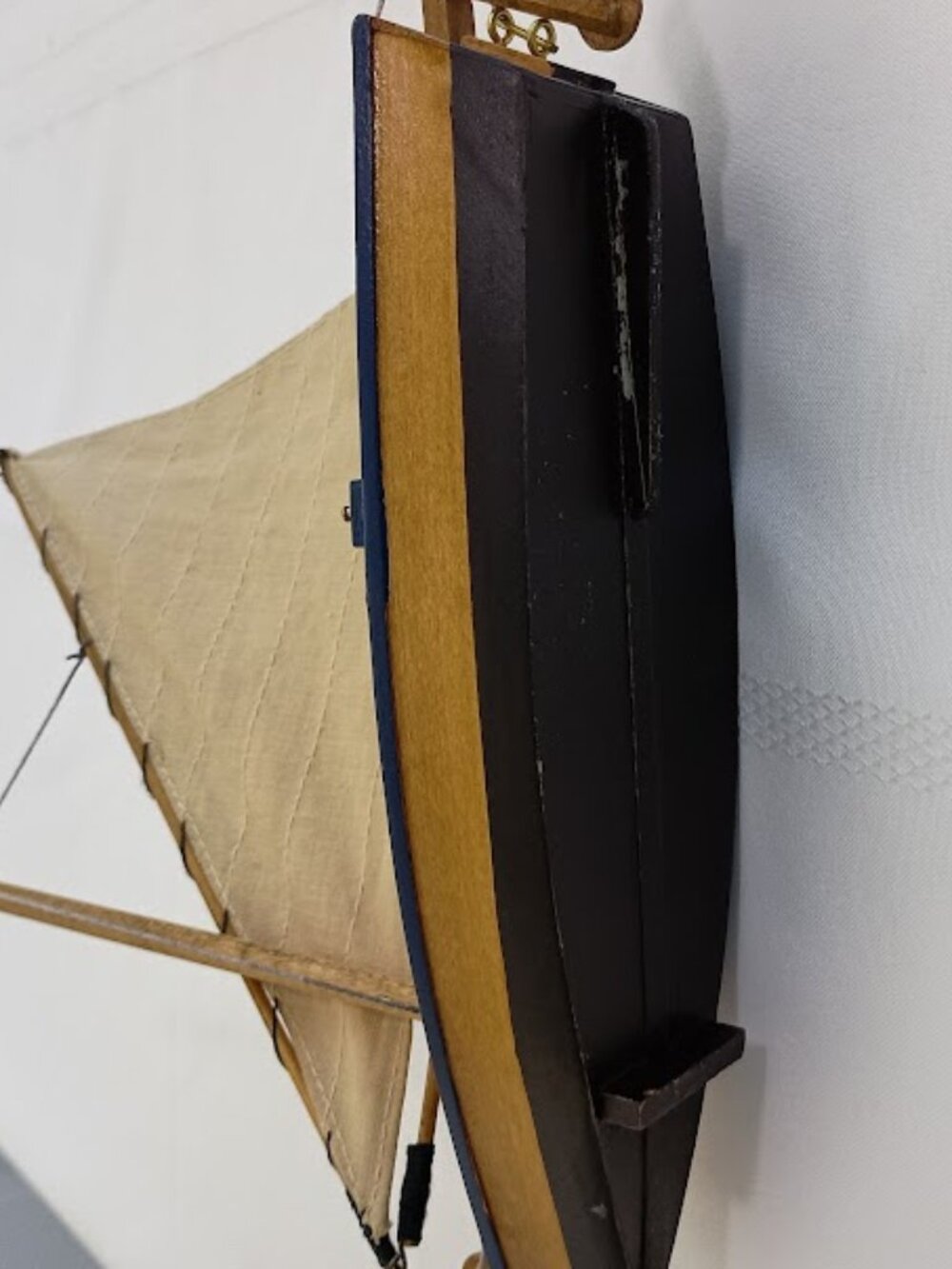 Vintage Wooden Sailboat Model with Canvas Sail - Picture 3 of 8
